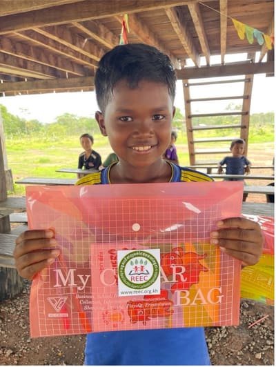 A young student at school in rural Cambodia