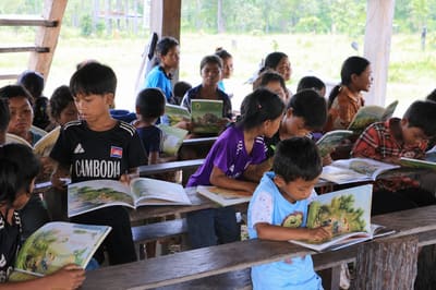 Children reading in a school library